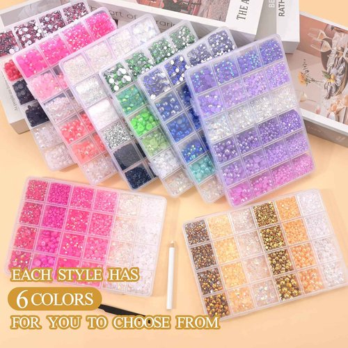 NACHLYNN 10000 Pcs Red White Black Rhinestones and Pearls 3-8mm Half Pearl Bead Resin Rhinestones Kits Comes with Jewelry Pen and Tweezers Suitable for Nail Art Clothing Handmade DIY Decoration