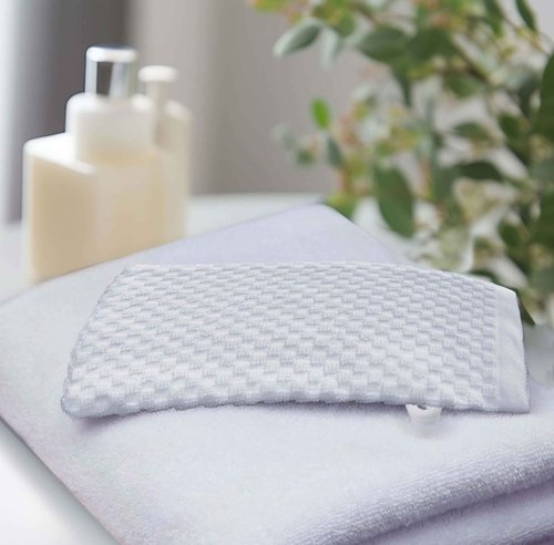 COTTON CRAFT Bath Mitt - Exfoliating Glove - Set of 6 Euro Spa Waffle Weave Towel Mitts - 100% Cotton Body Shower Glove Washcloth with Hanging Loop - Sensitive Skin Friendly - Large 5.5x10 - White