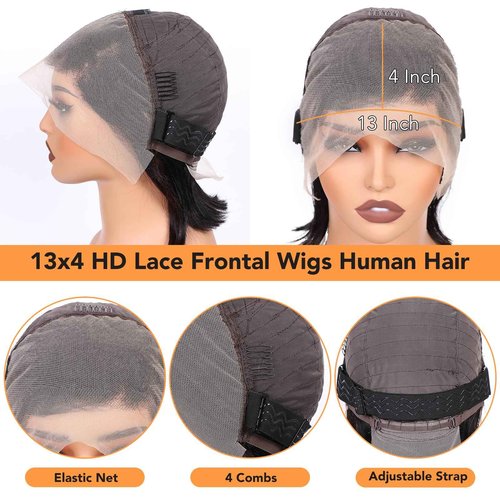 Nopxam Bob Wig Human Hair 12 Inch 13x4 Lace Front Wigs Human Hair Pre Plucked 180% Density Short Straight Bob Wig Natural Color Glueless Bob Wigs for Black Women