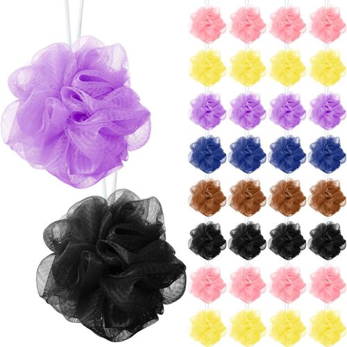 Sunnyray 100 Pcs Loofahs Bulk Bath Sponge Shower Luffas Exfoliating Body Scrubber Packs Soft Mesh Loofahs Balls Travel Cleaning Wash Puff Bathing Accessories for Women Men, 20g (Multicolor)