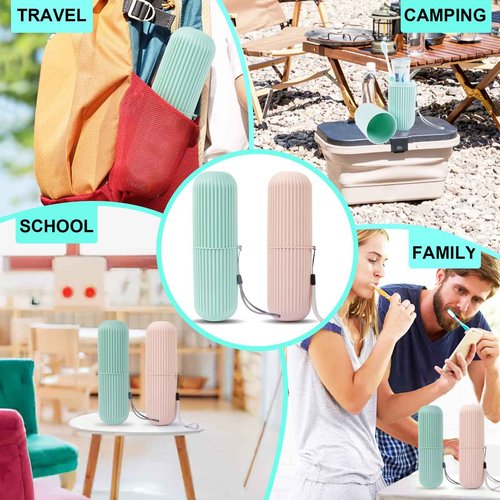 UCEC Travel Toothbrush Case, Toothbrush Holder Travel, Toothbrush Case for Traveling, Camping, Home, School, Business, Bathroom, 2 Pack (Green, Pink)