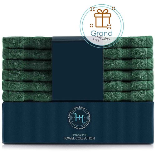 Hearth & Harbor Washcloths 12 Pack - 100% Cotton Washcloth for Body and face, High Absorbent and Soft 13"x13" Body Wash Cloth, Quick Dry - Hunter Green Washcloths