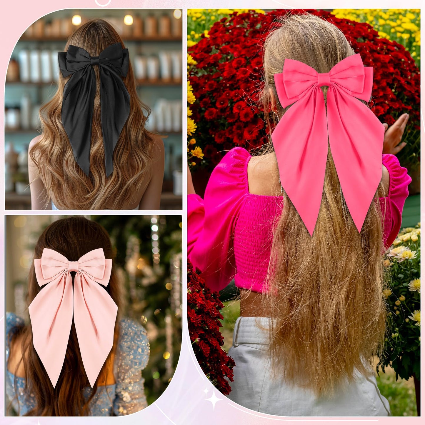 Hoteam 16 Pcs Silky Satin Hair Bows Bulk for Women Large Hair Ribbons Oversized Bows Big Hair Bows Big Bow Hair Clips Oversized Long Tail Large Bow-knot Hair Clips Hair Accessories Gifts (Vibrant)