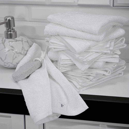 Tens Towels Pack of 60 Washcloths, 12 x 12 Inches, Lighter Weight, Quick to Dry, Super Soft & Absorbent, Gentle Face Towels, Hotel Quality, Perfect for Bathroom, Gym, Spa (White, 60 Pack)
