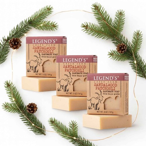 Legend's Creek Farm Goat Milk Soap - Cleansing Moisturizing Bar for Hands and Body - 5 Oz Creamy Lather, Nourishing, Gentle Natural Soap for Sensitive Skin (Sandalwood Patchouli, Pack of 3)