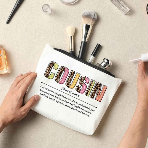 Cousin Makeup Bag - Cosmetic Bag for Women, Best Friend, Sister Gifts - Long Distance Relationship, Birthday, Wedding, Graduation Gift