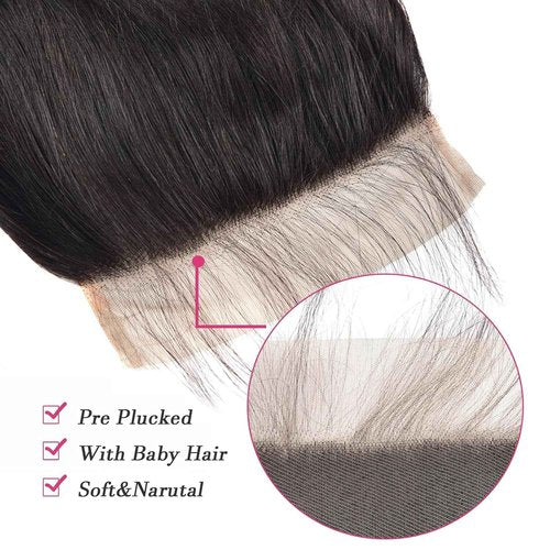 6x6 HD Lace Closure Only 0.10 mm Ultra-thin Free Part 150% Density 12A Grade HD Lace Closure Straight Human Hair Virgin Brazilian Human Hair Invisible Clear (16 Inch)