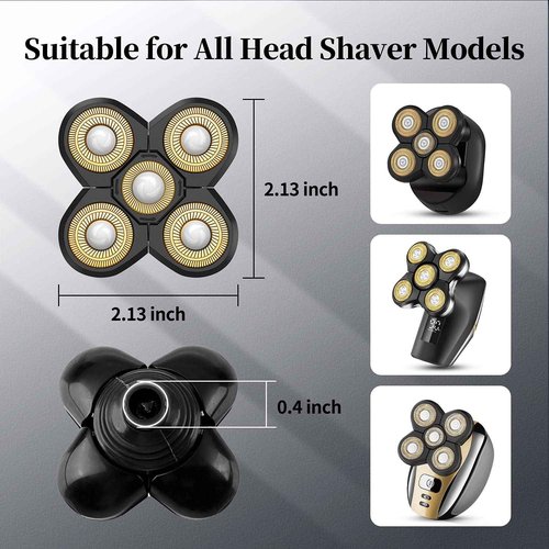 Replacement Head for Electric Shaver 5D Close Mens Electric Razor Head Waterproof Head Shavers for Men Replacement Head Wet & Dry Bald Shavers Blade (Gold)