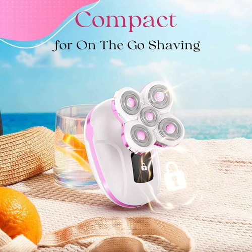 Electric Razors for Women, Rechargeable Rotary Painless Shaver for Legs Bikini Facial Hair Removal, Cordless Womens Trimmer for Lady Grooming, Body Wet/Dry Razor Water Resistant Grooming Kit (Cherry)