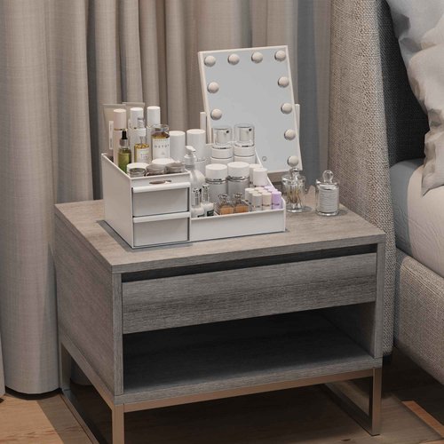 DancesCat Makeup Organizer Countertop, Vanity Organizer with 2 Drawers for Cosmetics, Skincare, Brushes, Perfume, Skincare Organizer for Vanity, Perfume Organizer for Dresser, Bathroom (White)