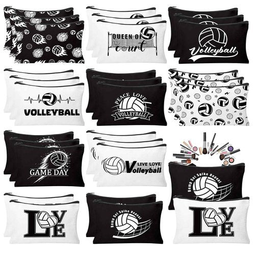 HSDSH 30Pcs Volleyball Makeup Bag Volleyball Cosmetic Bags Gift Accessories Canvas Travel Toiletry Pouch Birthday Christmas Gifts for Women Players Lover