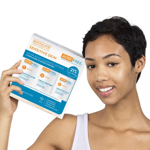 AcneFree 3 Step Acne Treatment Kit Salicylic Acid Acne Face Wash and Alcohol Free Toner with Benzoyl Peroxide Lotion, Anti Acne Solution for Teenagers and Adults for Sensitive Skin, 3 Piece Set, Tea Tree