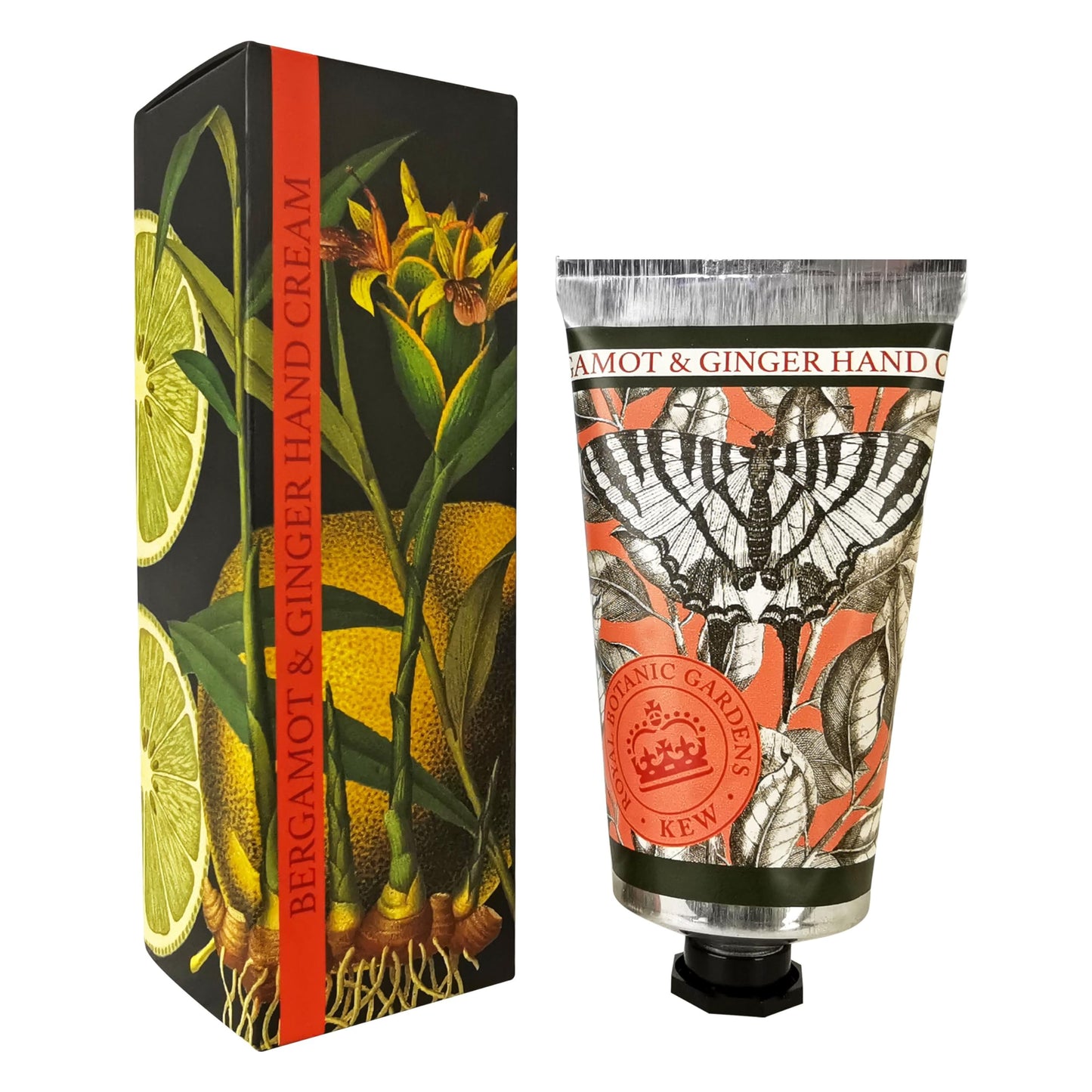 The English Soap Company Royal Botanical Gardens Kew Hand Cream, Luxury Ginger Hand Cream, Moisturising Hand Cream for Men and Women, Bergamot and Ginger Scent 75ml