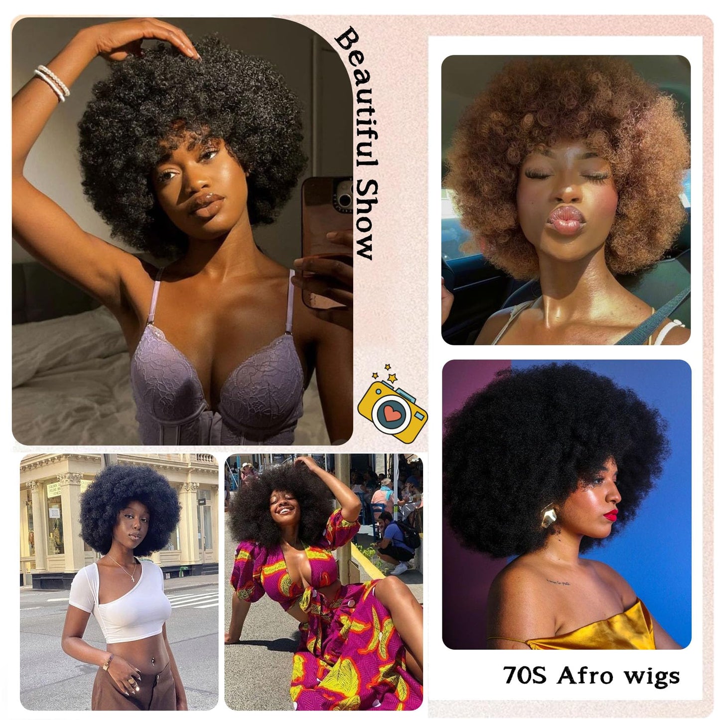 Afro Wig 70S Curly Afro Wigs For Black Women Short Afro Kinky Curly Wig With Bangs For Women Disco Wig Puffy Bouncy Synthetic Wigs For Daily Party Halloween Costume Use (Blonde)