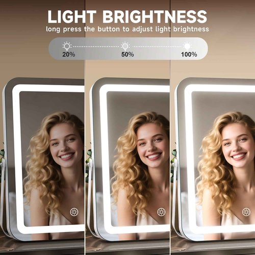 MINISO Vanity Mirror with Lights, 13.8" x 10.6" LED Makeup Mirror, Light & Brightness Adjustment, Smart Sensor, Aluminum Alloy Metal White Frame, with 5X Magnifying Glass