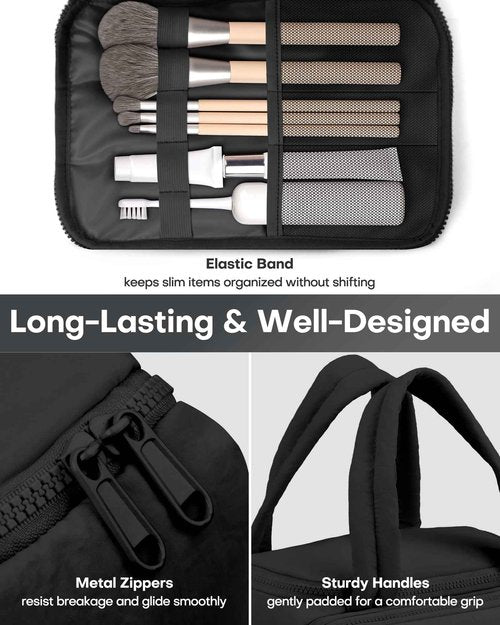HOTOR Travel Toiletry Bag - Wide-Open Toiletry Bag for Women, Multi-Pocket Makeup Bag for Travel Essentials, Wet & Dry Separation Travel Accessories for Trip, Gym, 11.4" x 5.9" x 8.3", Black
