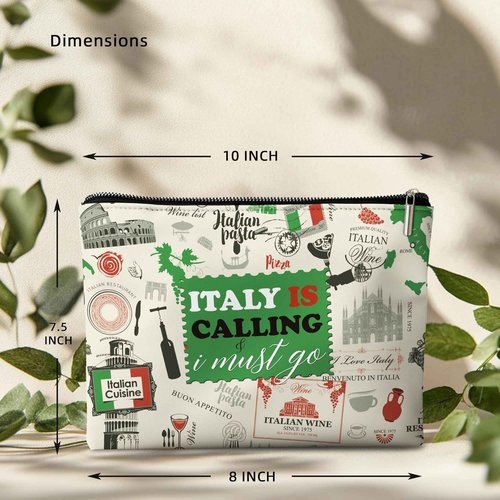 Italy Travel Gifts Bag, Italy is Calling I Must Go, Retro Stamp Italy Organizer Bag. 10x7 Inches