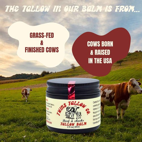 Twins Tallow Co. Beef & Cheeks Unscented Tallow Balm 2oz, Cosmetic Grade Grass-Fed & Finished Beef Tallow paired with Organic Sicilian Unfiltered Extra Virgin Olive Oil