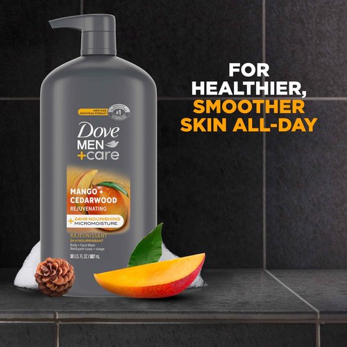 DOVE MEN + CARE Body and Face Wash Rejuvenating Mango + Cedarwood 3 Count for Men, with 24-Hour Nourishing Micromoisture Technology, 30 oz