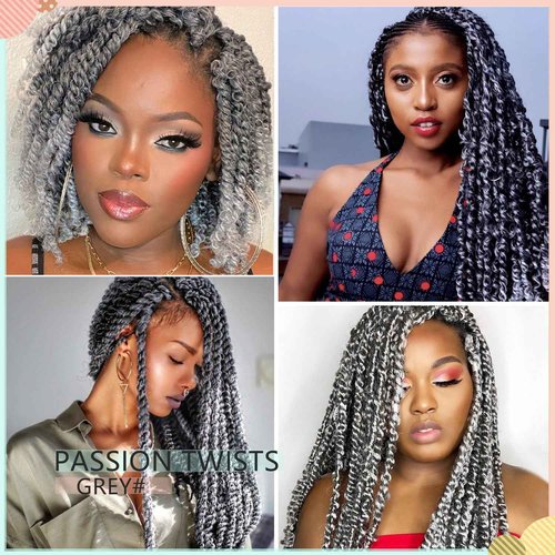 12 Inch Passion Twist Crochet Hair for Black Women 8 Packs Pre-twisted Passion Twists Pre-looped Crochet Braids Hair Bohemian Twists Synthetic Braiding Hair Extensions (12Strands/Pack,TGrey#)