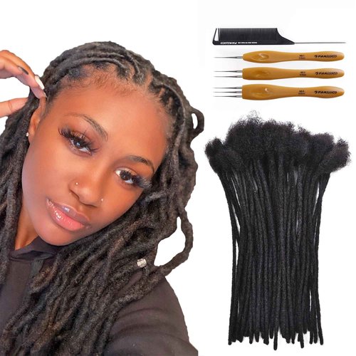 FAMILOCS 12 Inch 10 Strands 100％ Real Dreadlock Extensions Human Hair for Women/Men 0.4cm Width Handmade Loc Extensions Human Hair with Needle and Comb, Can Be Dyed, Curled and Bleached