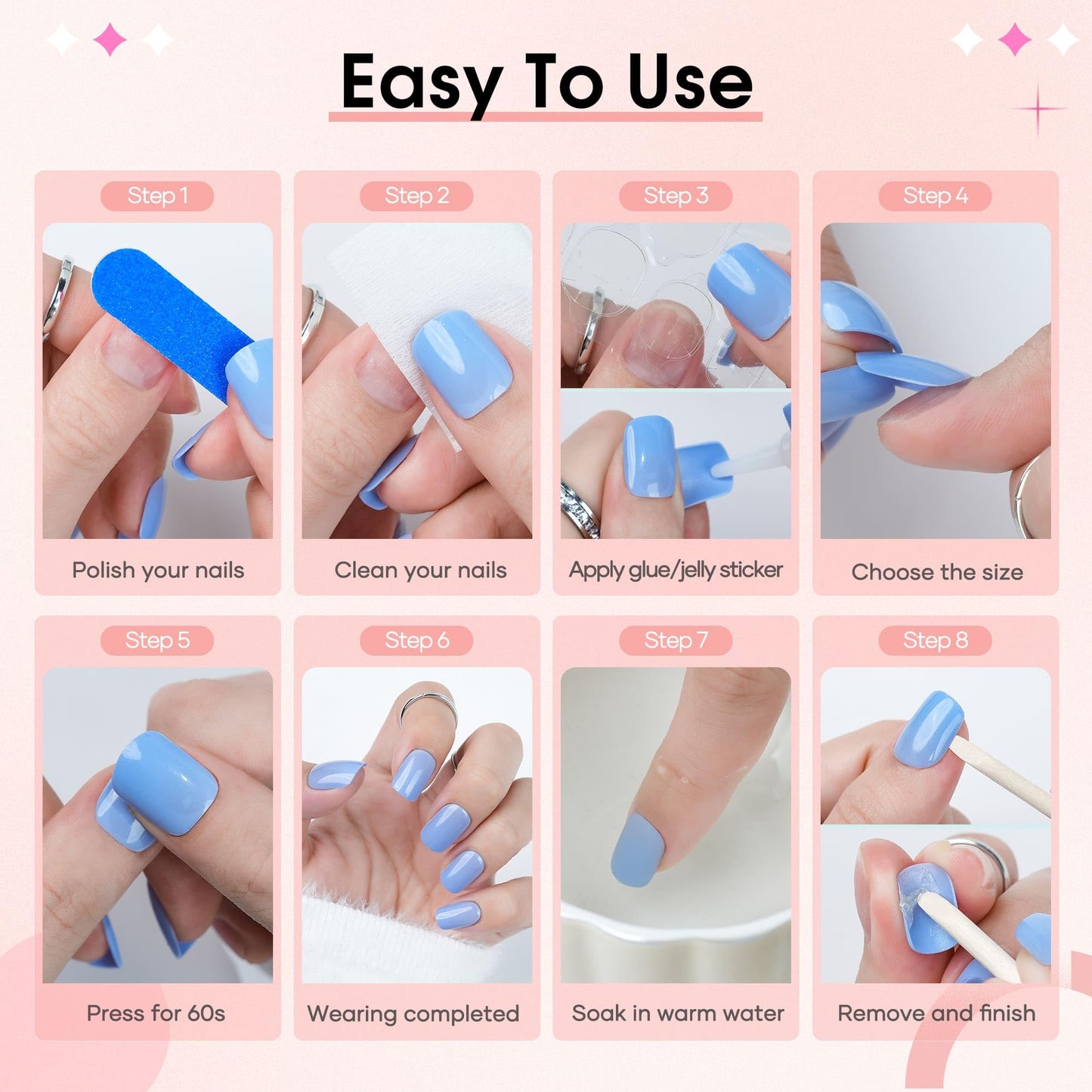 Jofay Fashion Nails Tips 240pcs Short Press On Nails Kit - Acrylic Fake Nails with Glue | Square Glossy Stick on Nails, Natural | Gel UV Finish Artificial False Nails - Static, Cute Glue on nails