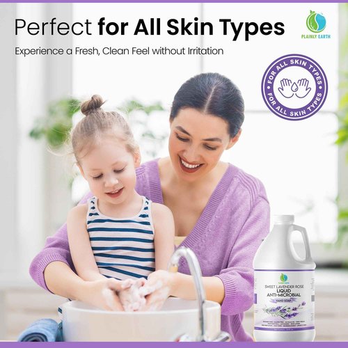 Plainly Earth AntiMicrobial Hand Soap 64 oz - Soft and Gentle Sweet Lavender Rose Antibacterial Hand Wash Soap, Long Lasting Freshness & Safe for Skin - Eco Friendly Bulk Refill Packaging