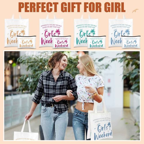 Paterr 8 Pcs Christmas Girls Weekend Gifts for Women 4 Girls Trip Makeup Bag 4 Weekend Tote Bag Friend Trip Gifts Vacation Bestie Friendship Favors Summer Cosmetic Zipper Goodie Pouch(Classic Color)