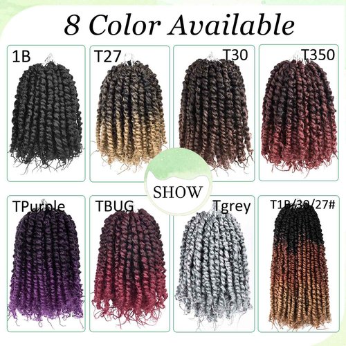 12 Inch Passion Twist Crochet Hair for Black Women 8 Packs Pre-twisted Passion Twists Pre-looped Crochet Braids Hair Bohemian Twists Synthetic Braiding Hair Extensions (12Strands/Pack,TGrey#)