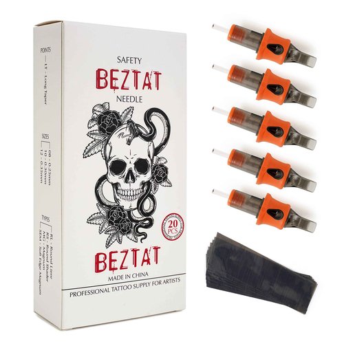 BEZTAT Ultra Premium Professional Tattoo Needles Cartridge w/Grip & Machine Covers Sleeves #12 Curved Magnum 20 Pack (1215CM)