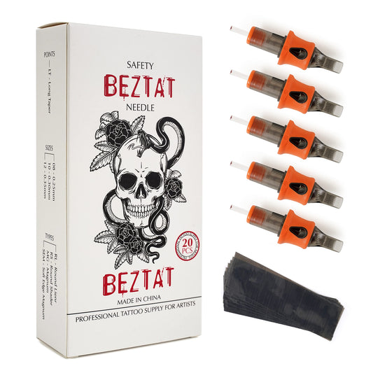 BEZTAT Ultra Premium Professional Tattoo Needles Cartridge w/Grip & Machine Covers Sleeves #10 Bugpin Magnum 20 Pack (1015M1)