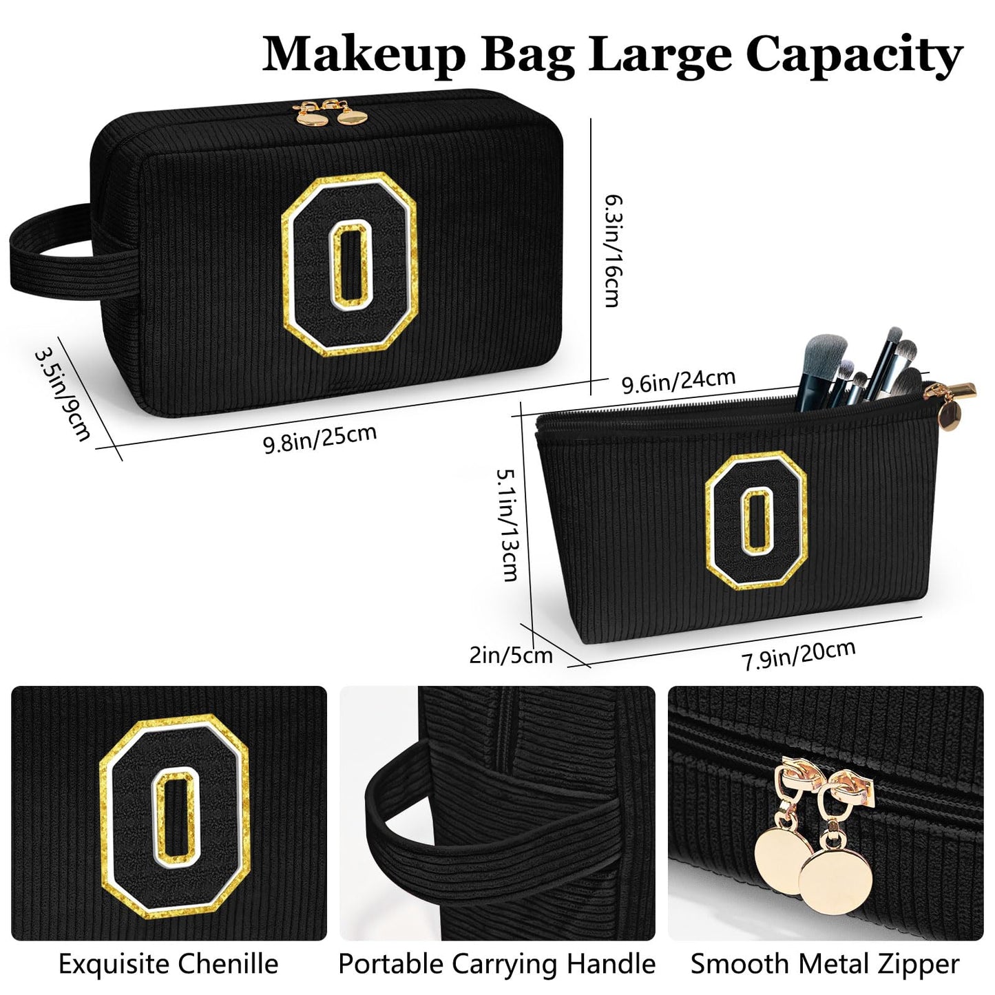 CoolDuffle Cute Makeup Bag, Cosmetic Bag Travel Makeup Bag Makeup Brush Pouch Gifts for Friends Female Teacher Gifts Sister Gifts Teen Girl Gifts Bridal Shower Gifts Black O