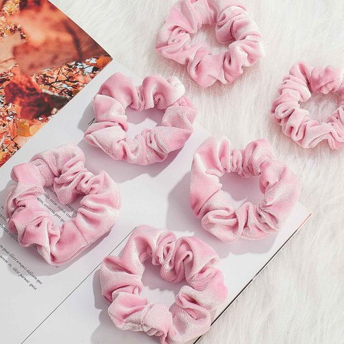 Juexica 100 Pcs Pink Hair Scrunchies Bulk Valentine's Day Velvet Soft Scrunchy Cute Hair Ties Scrunchies Solid Color Elastic Bands for Women Girl Accessories Party Favor (Pink)