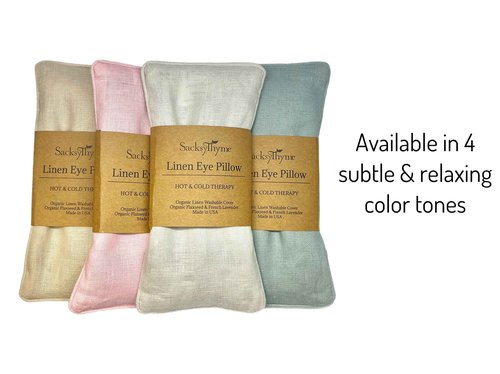 Sacksy Thyme Organic Linen Eye Pillow - Lavender & Flaxseed for Relaxation, Yoga, Stress Relief - Microwavable Heating Pad & Cool Compress - Made in USA - Gifts for Meditation - (Lavender)