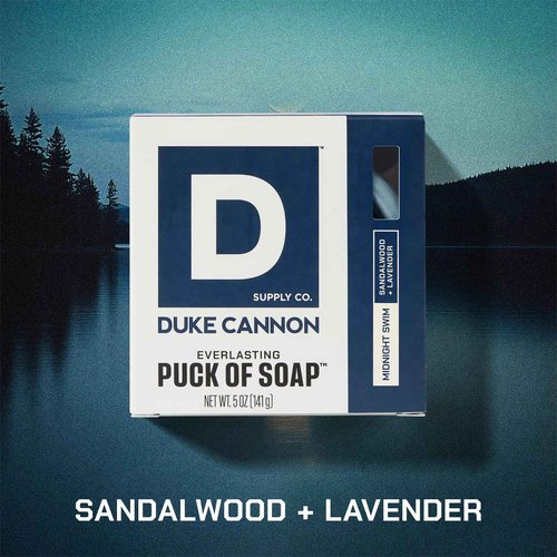 Duke Cannon Supply Co. Bar Soap Puck - Men's Rounded Bar Soap with Masculine Scents - Disc-Shaped Mens Soap - Hydrating & Deep Cleaning - All Skin Types - Midnight Swim, 4 Pack - 5 oz