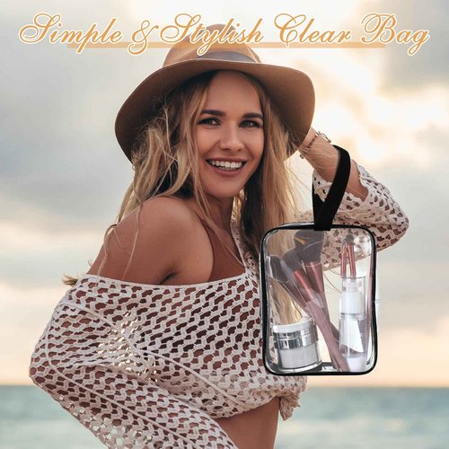 Silkfly Clear Toiletry Bag PVC Travel Cosmetic Bag with Handle Strap Makeup Pouch with Zipper Summer Vacation Salon Graduation Gift End of the Year Gifts(Black,24 Pack)