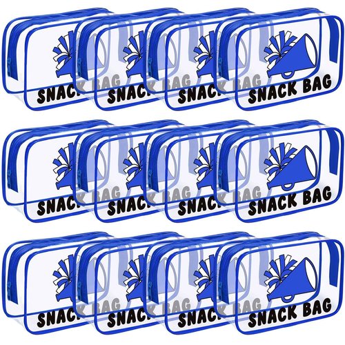 Yeyeplum 12 Pcs Cheer Snack Bags for Team Gifts Goodie Snack Bags PVC Waterproof Clear Pouch with Zipper for Cheer Team Gifts Cheerleader Christmas Party Favors