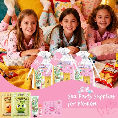 100Pcs Spa Party Supplies for Girls,Spa Party Favors Skincare Fruit Face Masks,Lip Masks,Under Eye Patches,Hand Cream,Lip Balm,Thank You Gifts Bulk,Spa Birthday Sleepover Party Supplies for Women