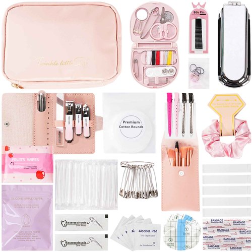 Wedding Day Emergency Kit for Bride, 39 Pc Essential Items for Brides Daily Use Women Wedding Gift, Travel Kit Personal Care Survival Set with Bride Makeup Bag - Wedding Emergency Kit Supplies (Pink)
