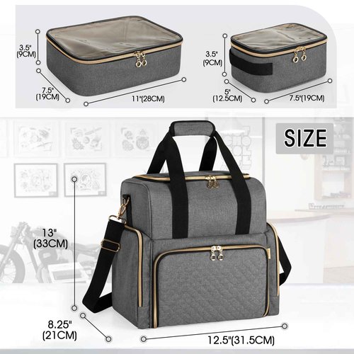 LUXJA Large Tattoo Travel Case with 3 Removable Pouches, Tattoo Supplies Organizer for Tattoo Stencil Printer and Tattoo Kit, Gray