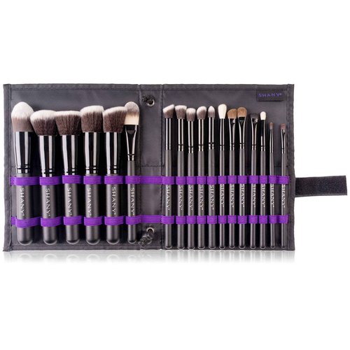 SHANY Artisan’s Easel Bamboo – Elite Cosmetics Brush Collection - Complete Kabuki Makeup Brush Set with Standing Convertible Brush Holder - 18 pcs (BLACK) (BLACK PURPLE)