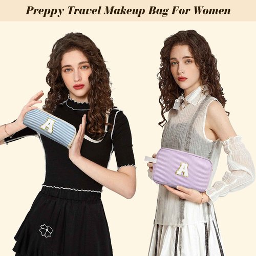 DOSUKE Travel Makeup Bag Christmas Gifts for Women Girl Teens, Personalized Initial Makeup Bag for Cute Teen Girls, Preppy Stuff Toiletry Bag Cosmetic Bag, Teen Girls Gift Trendy Stuff, Letter M