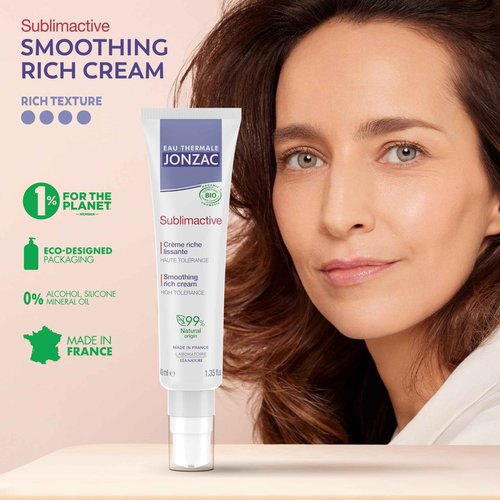 JONZAC Eau Thermale Sublimactive Organic Anti-Aging Smoothing Rich Cream for Women - Firms and Smooths Skin - with Shea Butter - Natural Skin Care - Safe for Sensitive Skin - 1.35 fl oz