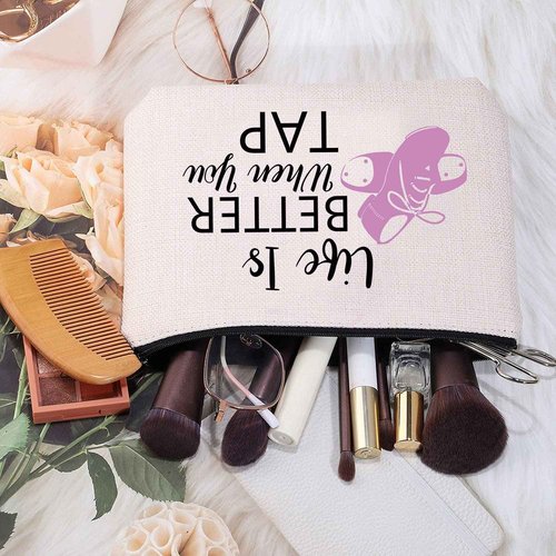 MEIKIUP Tap Dance Makeup Bag for Dancer Teacher Gift - Life Is Better When You Can Tap Dancing Dancer Cosmetic Bag