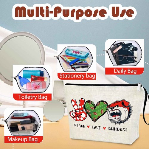 Virfuntaki Bulldogs Lover Gift Makeup Bag Gift for Bulldogs Lover Football Basketball Sports Gift Merch Bulldog Spirit Peace Love Bulldogs