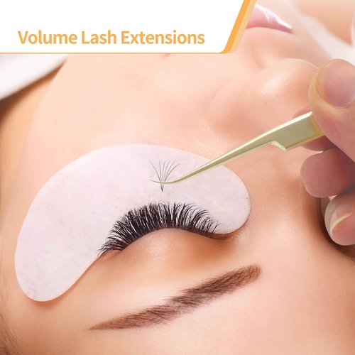 MGER Eyelash Extension Tweezers, Professional Curved Pointed Isolation Tweezers for Classic Individual Volume Mink Lash Extensions, Pointed Tweezers Stainless Lash Extensions, Gold tweezers