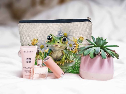Ayxvt Frog Gifts Makeup Bag - Spring Frog Cosmetic Bags For Women, Daisy Sunflower Floral Makeup Bag, Frogs Gifts For Women, Gifts For Frog Lovers Women, Animal Lover Gift