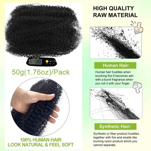 poetically 10 Inch Afro Kinkys Bulk Human Hair Kinky Twist Hair 50g Dreadlock Extensions for Soft Locs Natural Black Kinky Curly Afro Twist Hair