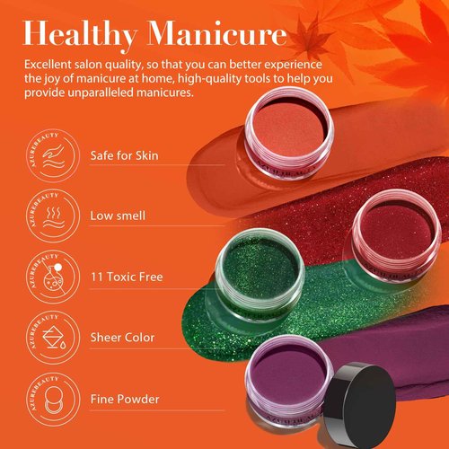 AZUREBEAUTY 130 Pcs Dip Powder Nail Kit ,16 Colors Brown Purple Green with Top/Base Coat Professional Glitter or DIY Salon Gifts