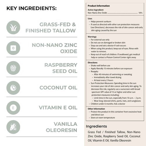 Tallow Sunscreen SPF 50 with Non-Nano Zinc Oxide – Natural Mineral, Reef-Safe & Non-Toxic Sunblock for Face & Body – Non-Greasy, Moisturizing Protection for Sensitive Skin (3.4 oz)